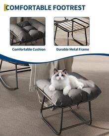 Techigher Outdoor Rocking Chair With Footstool, Oversized Patio Wicker Egg Chair With Thick And Removable Cushion, Metal Frame, Comfy Rocking Lounge Chairs For Living Room, Balcony, Yard & Porch - Gris 1 - Ver 6