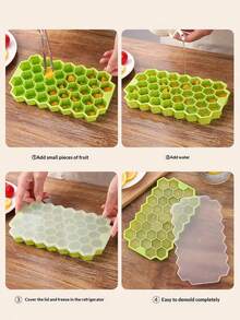 Silicone Honeycomb Ice Cube Tray With Lid, 37 Cavity Easy Release Ice Maker Mold, Beehive Shaped Silicone Ice Cube Trays For Whiskey, Cocktails, Baby Food, Home Use - Green - View 7