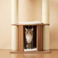 135cm Cat Tree, Oversized Trunk - Sturdy Climbing Tree, Three-Level Platform, 1 Cat Litter Box, 12cm Thickened Trunk, Removable Cushion And Spill Protection, Waterproof And Moisture Resistant - 白色 - 查看 2