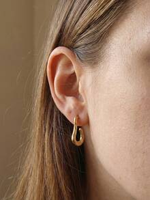 Stainless Steel Earrings Hoops For Women Hoop Earrings Set For Girls Women Gold Jewelry Earrings Chunky Statement C Shape Hoop Earrings Vintage Geometric Thick Stud Earrings - Gold - View 4