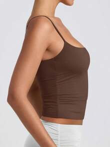 Women's Basic Double Lined Scoop Neck Tank Tops Adjustable Cami Tank Summer Sleeveless Tops - màu nâu cà phê - Xem 3
