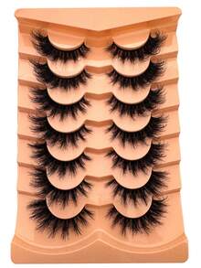 7 Pairs Cat Eye Soft Fluffy Thick 3D Faux Mink Eyelashes, Handmade Curly Mink Lashes, Natural Looking False Eyelashes, Layered Dramatic Lashes, Reusable - Black - View 4