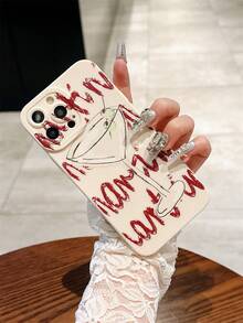 Painted Graffiti 1pc Martini Cocktail Hand-Painted Design Soft Phone Case, Precise Cutout, Anti-Fall Protective Cover Compatible With IPhone 17 Air/16 Pro Max/16 Pro/16 Plus/16/15/14/13/12/11/XSM/XS/XR/7/8 - White - View 4