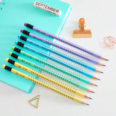 12pcs/Set High Cost-Effective HB Dotted Pencils, Multi-Color Mixed With Erasers And Pencil Sharpeners, Suitable For Students, Home, Office, School Writing And Drawing