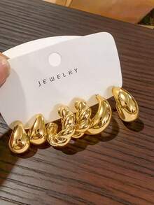 6-18pcs Gold-Tone Fashion Earring Set, Stylish & Elegant, Suitable For Daily, Party, And Event Wear - Gold - View 4