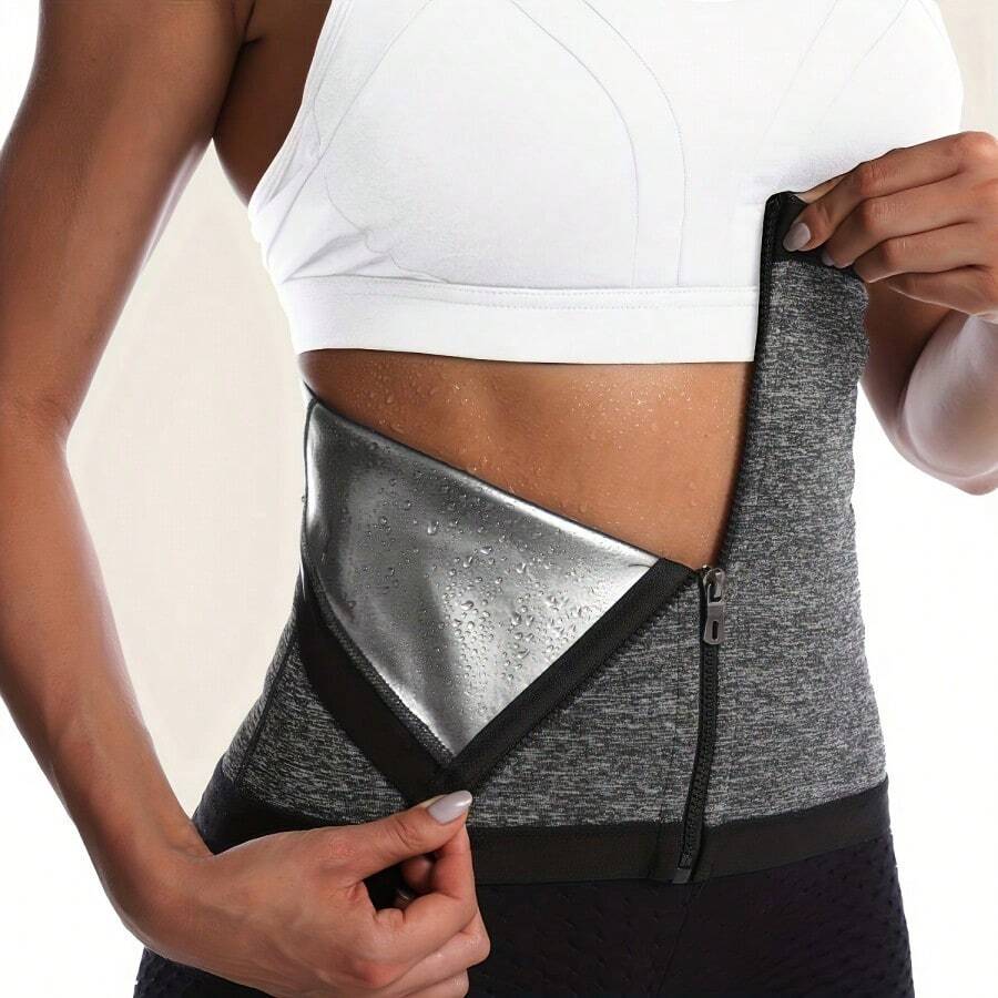 Women's Weight Loss Sauna Sweat Waist Training Belt With Zipper Adjustable Fit Shapes Your Waistline Enhances Posture And Abdominal Control - Grey - View 1