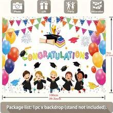 1 Stück Abschluss Dekorations-Set, beinhaltet 1 Hintergrundfahne, geeignet für Abschlussfeier. Perfekte Party Dekoration und Foto Requisite um Absolventen zu gratulieren, tolles Geschenk für Eltern und Freunde. - 4 - Übersicht 3