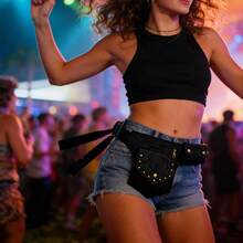Steampunk Women's Waist Bag Vintage Retro Crossbody Sling With Industrial Metal Studs Rivets, P-U Leather Adjustable Strap Hands-Free Waist Pack, Multiple Compartments For Motorcycle Riding, Music Festival Travel, Biker Goth Punk Edgy Fashion - 黑色 - 查看 6