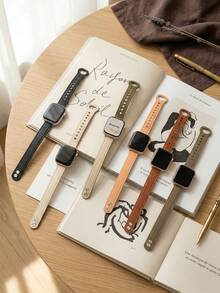 1条女士时尚真皮表带，兼容 38mm 40mm 41mm 42mm 44mm 45mm 46mm 49mm，星光色、黑色、白色、黑棕色、深棕色、浅棕色可选，兼容 Series Ultra 3/2/1 11 10 9 8 7 SE3 6 5 4 3 2 1，时尚智能表带，兼容表带 - 38/40/41/42mm(S10/S11) - 查看 13