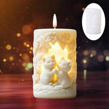 1pc Two Frolic Cute Kitty Relief Cylinder Candle Mold Silicone Mold Cute Kitty Flower Vine Relief Column Scented Candle Mold Easter Mold Cute Cat Resin Plaster Cement Concrete Mold Easter Gift - A-White - View 4