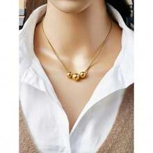 1pc Gold Stainless Steel Ball Pendant Necklace, Paired With Vintage Multi-Layer Beaded Necklace, Personalized Hip-Hop Style Choker, Elegant Necklace - Vòng cổ - Xem 2