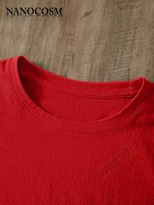 [100% Cotton] DVD Video Nostalgic Green Logo, Vintage Gaming Print T-Shirt, 2000s Aesthetic, Retro Good Shirts, Casual Round Neck Short Sleeve Pullover Tops For Spring / Summer / Fall -Unisex Women & Men's Campus Daily Wear - 紅色 - 查看 4