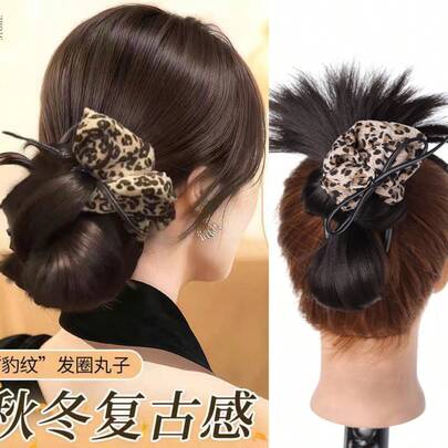 Accesorio para peinado de moño con pinza de garra de 6 pulgadas, coletero de leopardo esponjoso, pieza para el cabello de coleta para otoño/invierno