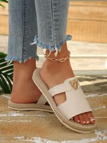 女士平底拖鞋凉鞋，金属扣女士舒适拖鞋凉鞋，绳底拖鞋，度假风凉鞋，沙滩凉鞋，家居拖鞋，舒适凉鞋，易穿脱女士拖鞋凉鞋，豹纹金属装饰拖鞋，黑色拖鞋，波西米亚风豹纹金属装饰平底凉拖，夏季奢华复古露趾休闲平底拖鞋，休闲日常海滨度假连体平底拖鞋，度假风单带沙滩拖鞋，白色 - 米色 - 查看 8