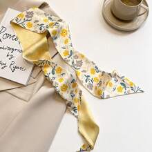 Yellow Pastel Color Multifunctional Decoration Small Silk Scarf, Women's French Hair Collar Scarf Bag Accessories - 鬱金香 - 查看 3