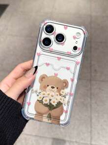 心形小熊图案卡槽防震手机壳，兼容苹果17/16/14 Pro Max、新款13、15、Ins Style 12/12 Pro、11、15 Pro Max、16 - 無色 - 查看 4