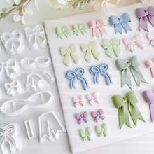 可重复使用的3D蝴蝶结造型聚合物粘土切割器套装，可爱手工工艺材料，适用于耳环和珠宝制作，塑料材质 - 白色 - 查看 2