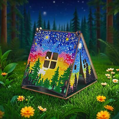 Ornamento artístico 3D hecho a mano de pintura de diamantes y rompecabezas en forma de tienda de campaña para escritorio del hogar