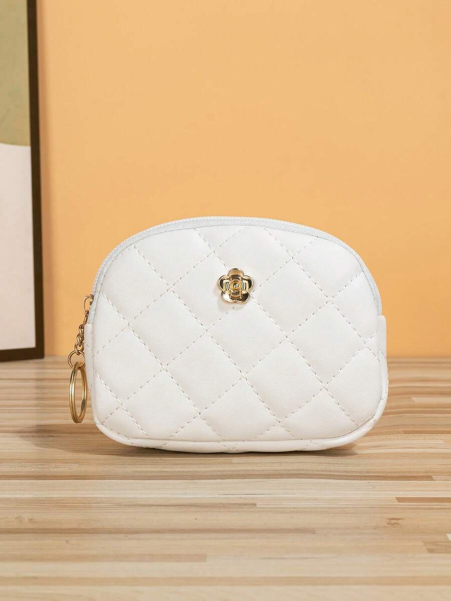 女士休闲时尚菱形刺绣零钱包迷你钱包小钱包零钱包教师配饰可爱钱包复古钱包钥匙扣可爱小物复古钱包钱袋 - 白色 - 查看 1