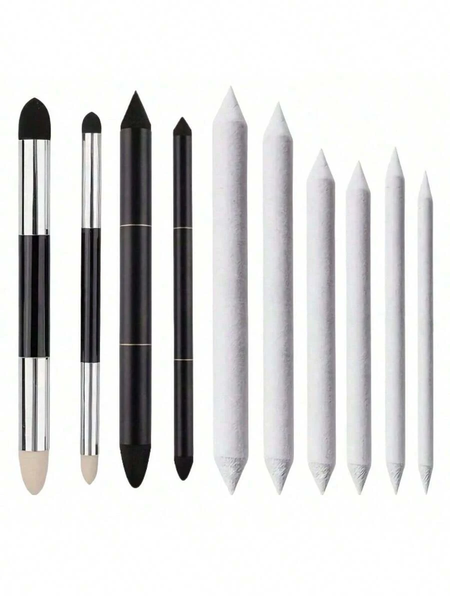 10pcs/Set Gray Faced Brush Sponge Pencil Set, Sketch Drawing Detail Eraser Brush, Blending Stump, Art Mixed Media Sponge Brush, Highlight Art Eraser - Sets - View 1