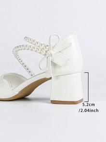 Women's Block Heel Sandals With Beaded Ankle Strap Bridal Style White Wedding Heels - White - View 8