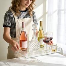 Clear Sturdy Acrylic Serving Tray, 18.9 X 18.9 Inch Clear Sturdy Acrylic Square Tray With Handles Spill Proof Square Decorative Tray For Coffee Table, Bathroom, Vanity - View 3