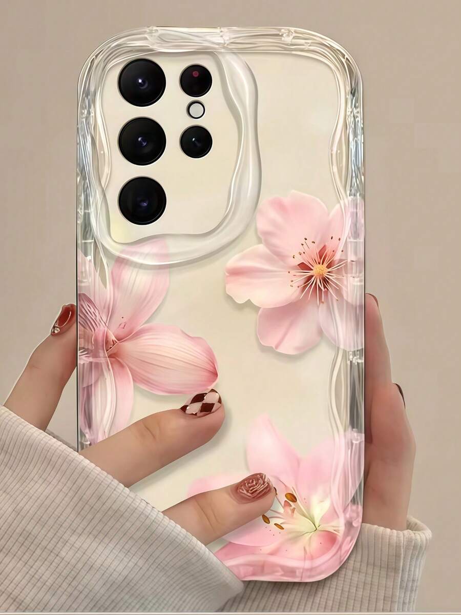 1 chiếc ốp lưng điện thoại in hình hoa anh đào uốn lượn, bảo vệ màn hình và viền điện thoại, tương thích với Samsung A14/A15/A16/A17/A04/A05/A06/A07/A54/A55/A56/A57/A34/A35A/36/A37/S26/S26Plus/S26Ultra, SMART7/8/9/10, Honor 400/400Pro/200/200Pro/X7C/X8C/X9C, 10C/13C - Màu kem trong suốt - Xem 1