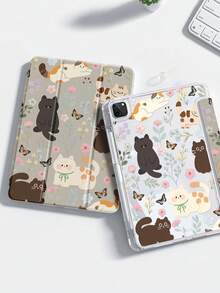 This Delicate And Adorable Cartoon Animal Cat, Flower And Butterfly Double-Sided Acrylic Crystal Clear Back Cover Is Shockproof And Durable, Suitable For  7th, 8th (10.2 Inch) And 10th Generation. It Has A Built-In Pen Slot And Supports Sleep/Wake Function. It Is An Ideal Choice For Halloween And New Year Gifts. - Xem 2