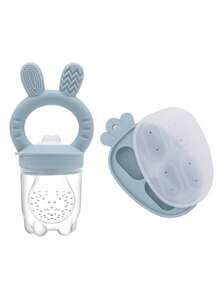 Baby Fruit & Vegetable Teething Toy + Ice Tray 2 Pieces Set, Rabbit Design Teether + Carrot Ice Tray, Nipple With Pusher Design - Multicolor - View 10