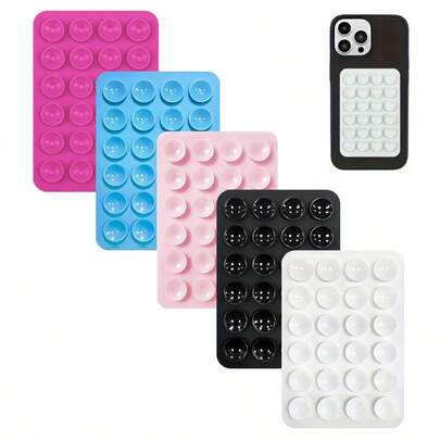 5pcs/Set 24pcs Single-Sided Silicone Suction Cup Stickers, Anti-Slip Phone Case Portable Movable Phone Stand, Square Universal Phone Suction Cup With Super Strong Silicone Non-Slip, Suitable For Selfie Video