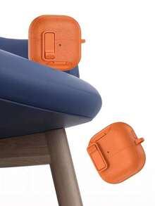 Fashion Business Bracket Style Leather Texture Protective Case With Lock Clasp Compatible With Apple 4 Active Noise Proof, Compatible With Airpods Pro 3/2 2nd Generation, Anti-Drop Earphone Cover - Orange - View 5