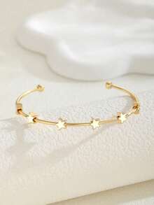 1pc Minimalist Copper Pentagram Decor Open Bangle Bracelet, Children's Jewelry Accessory, Party & Holiday Gift - Gold - View 4