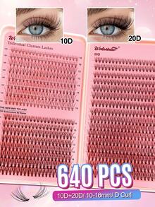 Waloshow 大容量礼盒装DIY假睫毛套装，包含10D、20D、30D、50D、80D、100D彩色假睫毛，可单独购买或组合购买，长度10-16mm，打造自然妆效，浓密纤长，超级柔软轻盈，单片分段式假睫毛，睫毛嫁接套装，适合旅行、日常佩戴（适合新手）、婚礼、约会、派对、节日等各种场合，也可作为圣诞节/万圣节/礼品假睫毛套装。 - D - 查看 7