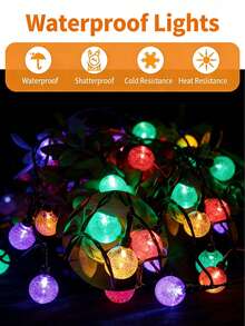 20/50颗LED太阳能灯串，户外水晶灯，太阳能水晶球LED灯，8种灯光模式，太阳能装饰灯球，户外仙女灯，暖白光/彩色光，适用于户外庭院、花园、节日庆典装饰、户外花园、树木、露台、派对、酒店、餐厅、活动场地、草坪、道路、树木、婚礼、生日、帐篷、派对、露营、花园、阳台、围栏等。 - 多色 - 查看 10