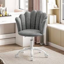 Adjustable Height Swivel Chair Office Chair, Chenille Vanity Chair, Comfy Padded Computer Desk Chair For Home Office, Study, Bedroom, Grey - Grey - View 2