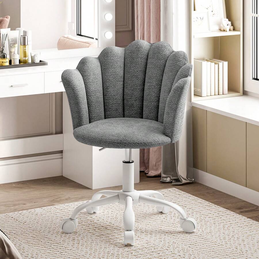 Adjustable Height Swivel Chair Office Chair, Chenille Vanity Chair, Comfy Padded Computer Desk Chair For Home Office, Study, Bedroom, Grey