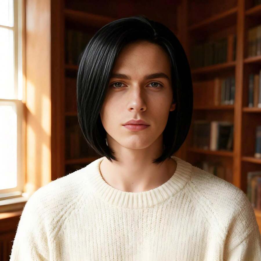 1件装男士斜刘海短直发网状全头套 - 彩色 - 查看 1