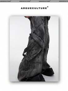 Vaqueros para hombre estilo callejero americano 2026 vintage y desgastados con efecto post - apocalíptico lavados arrugados flare leg anchos de moda para fiestas de Año Nuevo y temporada de invierno en  fin de año - Gris - Ver 5