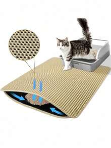 1pc Double-Layer Cat Litter Mat, Anti-Slip Pet Cleaning Mat To Collect Litter, Waterproof Cat/Dog Litter Box Mat - Black - View 9