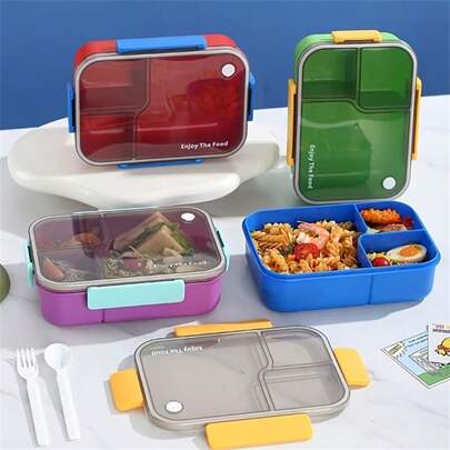 1pc Multi-Color Divided Leak-Proof Bento Box, Suitable For Travel, Commuting, And School. Made Of Materials, Multi-Compartment Design Prevents Cross-Contamination, Strong Sealed Buckles To Prevent Leakage And Mess. Stylish Contrasting Colors, Transparent Lid For Visibility, Easy To Open And Close, Large Capacity For Meals And Snacks. Convenient Portable Lunch Box For Office Workers And Students To Enjoy Delicious Food On The Go.