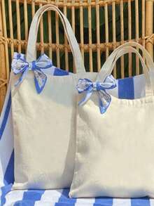 1/3/5/10/20pcs Set Cute Beige Canvas Tote Bag, Birthday Party Wedding Favor Mother's Day Gift, Multipurpose Mini Shopping Bag For Books, Stationery Storage, Suitable For Hand Painting, Embroidery, Heat Transfer DIY, Bulk Merchandise Bags Gift Set - Multicolor - View 9