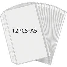12pcs A5/A6 Binder Pockets, 6 Hole Budget Cash Envelopes For Budgeting, Clear Zipper Folders Planner Inserts Loose Leaf Bags Binder, Waterproof PVC Document Pouch Filing, Back To School Season - Sets - View 13
