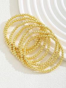 3pcs/5pcs/6pcs/7pcs/8pcs/10pcs/12pcs/15pcs/Set Smooth Shiny Gold Bead Bracelet Set, Suitable For Boys And Girls, Minimalist Jewelry, Perfect For Classroom, Cafe - Gold - View 5