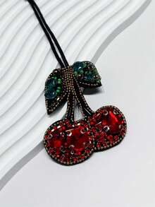 1pc Cherry Shaped Faux Diamond Embellished Bag, Fashionable Elegant Elegant, Minimalist Cute, Multifunctional, Stylish Humorous, Can Be Customized As Shoulder Bag, Crossbody Bag, Handbag, Underarm Bag, Cosmetic Bag - Burgundy - View 5