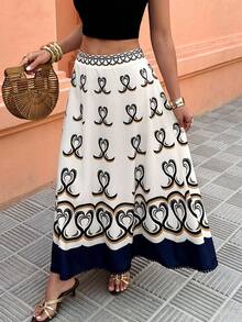 Women's Printed A-Line Midi Dress, Fashionable Bohemian Holiday Style Midi Dress - Multicolor - View 2