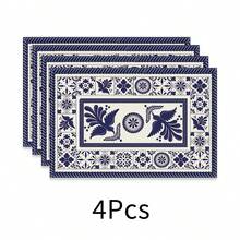 1/4/6件套瓷砖图案，格子图案，墨西哥风格，亚麻餐垫，早餐垫，厨房配件，易于清洁，适用于家居、餐厅、餐饮装饰 - 藏蓝色 - 查看 13