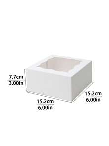 5pcs/10pcs 6x6x3in Sturdy Cake Box, White Cardboard & Kraft Paper, Wave Window For Cookie & Souvenir Gift Packaging - View 2