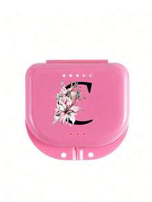 字母 A-Z 牙齿矫正保持器假牙粉色收纳盒，花朵字母装饰，牙套收纳盒，假牙盒，透气正畸牙套盒，保持器盒，牙科收纳盒，假牙放置盒，易于使用，方便携带，牙套矫正器矫正器盒，口腔卫生牙套收纳盒，家庭办公室宿舍用品，家居收纳用品，牙科配件 - 彩色 - 查看 13