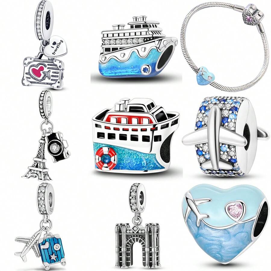 1 Pc Fashion Vehicle Sparkling Beads Dangle Charm Silver Plated Fit Bracelet Necklace DIY Holiday Gift - Multicolor - View 1