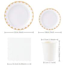 White Rimmed Disposable Tableware Set, Including 7/9 Inch Paper Plates, Paper Cups, Paper Napkins, Suitable For Birthday Parties, Festivals, Gatherings, Picnics, Celebration Events, Wedding Tea Parties, Graduation Ceremonies - White - View 2